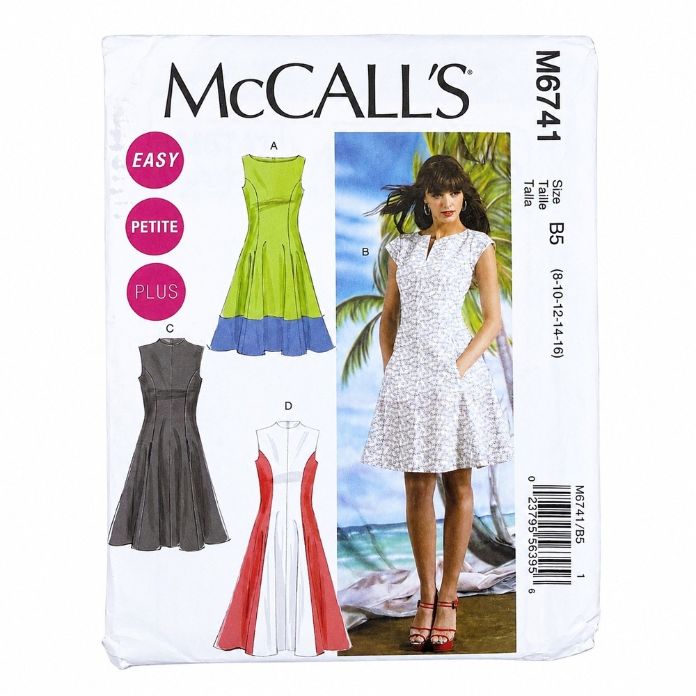 McCall's M6741 Fit and Flare Dress Sewing Pattern Size 8-16 Uncut Petite Plus